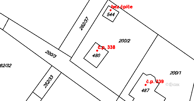 Sedlec 338, Sedlec-Prčice na parcele st. 480 v KÚ Sedlec u Votic, Katastrální mapa