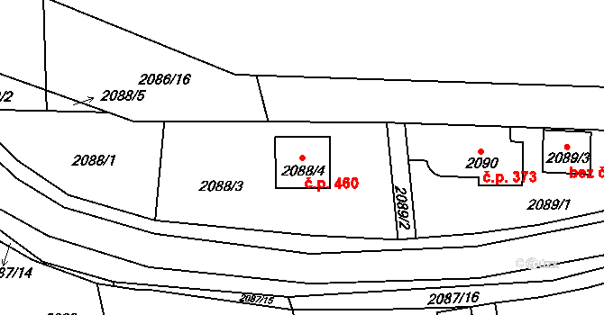 Mostecké Předměstí 460, Bílina na parcele st. 2088/4 v KÚ Bílina, Katastrální mapa