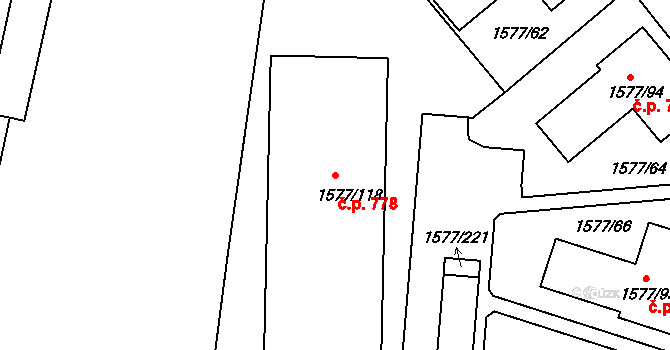Vinoř 778, Praha na parcele st. 1577/118 v KÚ Vinoř, Katastrální mapa