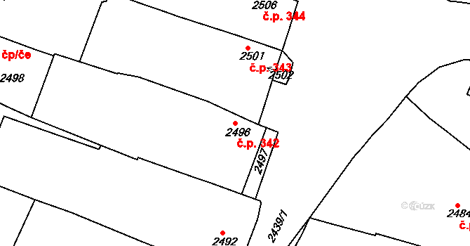 Jemnice 342 na parcele st. 2496 v KÚ Jemnice, Katastrální mapa