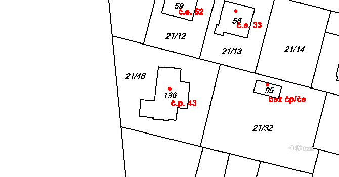 Vadkovice 43, Chbany na parcele st. 136 v KÚ Vadkovice, Katastrální mapa