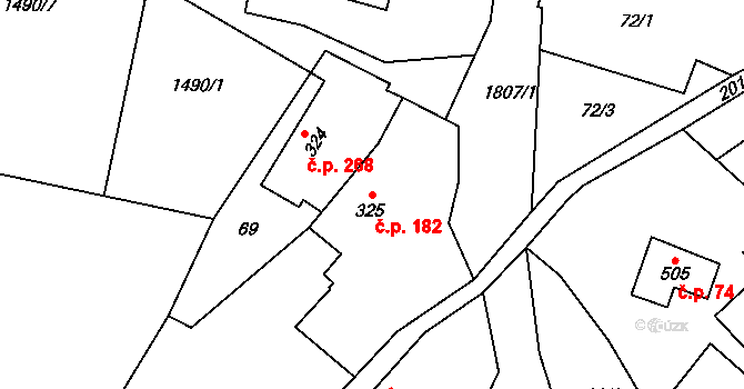 Ryžoviště 182 na parcele st. 325 v KÚ Ryžoviště, Katastrální mapa