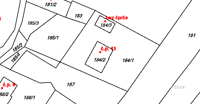 Rybnov 11, Holany na parcele st. 184/2 v KÚ Holany, Katastrální mapa
