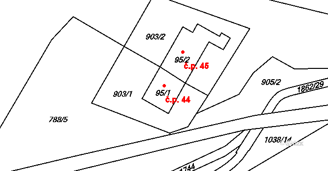 Lomnice 44 na parcele st. 95/1 v KÚ Lomnice u Rýmařova, Katastrální mapa