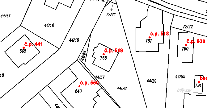 Litol 519, Lysá nad Labem na parcele st. 765 v KÚ Litol, Katastrální mapa