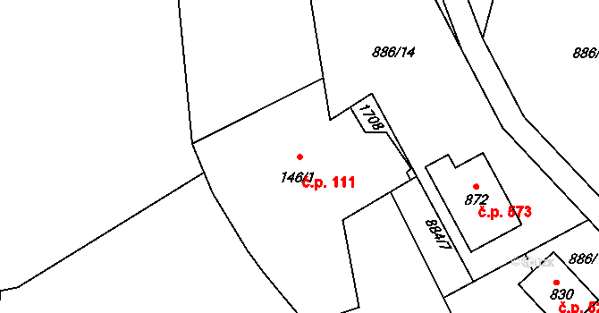 Bystřice 111 na parcele st. 146/1 v KÚ Bystřice u Benešova, Katastrální mapa