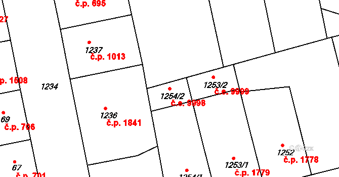 Žižkov 9998, Praha na parcele st. 1254/2 v KÚ Žižkov, Katastrální mapa
