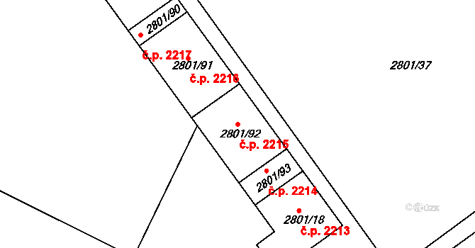 Poruba 2215, Ostrava na parcele st. 2801/92 v KÚ Poruba, Katastrální mapa