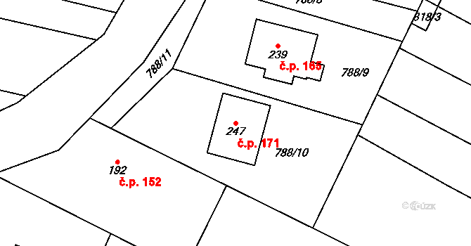 Orlovice 171 na parcele st. 247 v KÚ Orlovice, Katastrální mapa