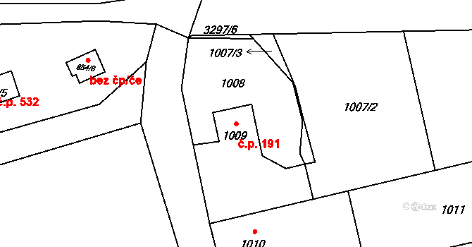 Píšť 191 na parcele st. 1009 v KÚ Píšť, Katastrální mapa