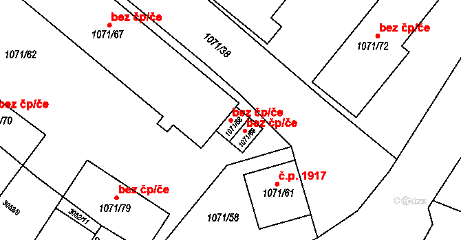 Opava 43781012 na parcele st. 1071/68 v KÚ Opava-Předměstí, Katastrální mapa