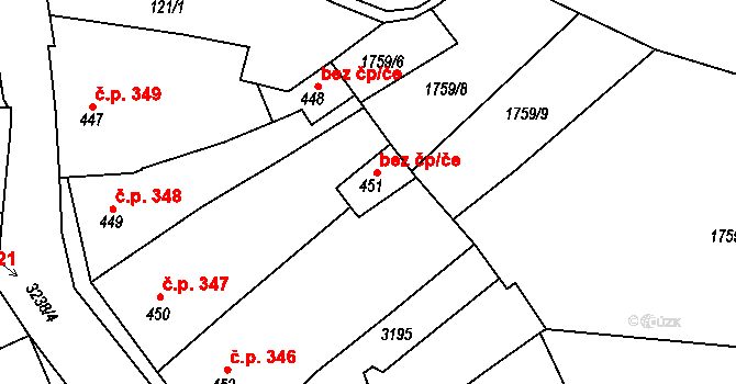 Tovačov 43833012 na parcele st. 451 v KÚ Tovačov, Katastrální mapa
