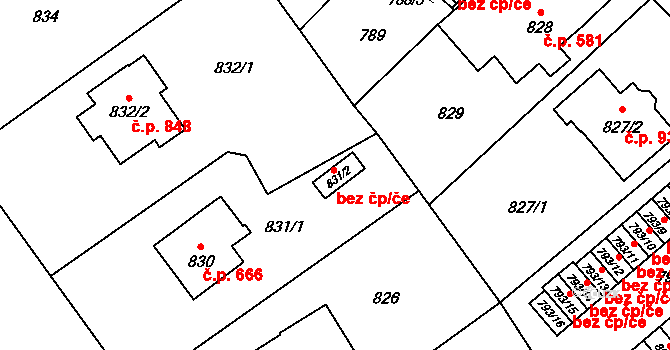 Nový Bor 45951012 na parcele st. 831/2 v KÚ Nový Bor, Katastrální mapa
