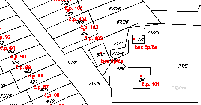 Jihlava 50133012 na parcele st. 533 v KÚ Staré Hory, Katastrální mapa