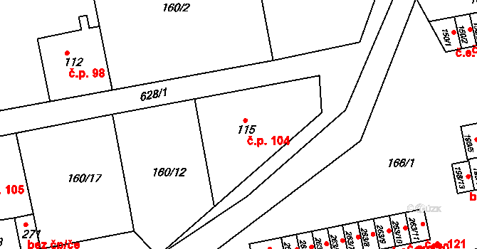 Loučná 104, Lom na parcele st. 115 v KÚ Loučná u Lomu, Katastrální mapa
