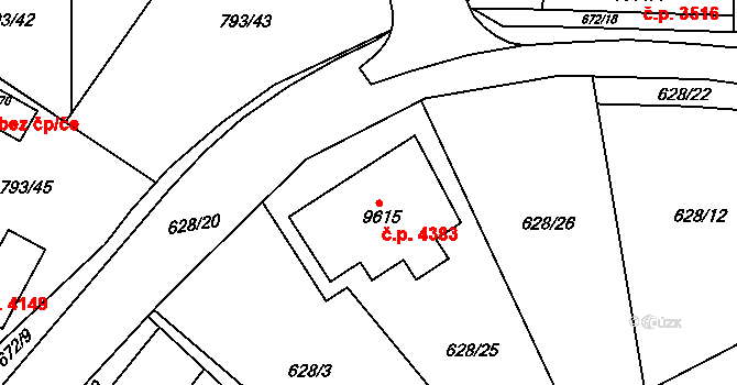 Hodonín 4383 na parcele st. 9615 v KÚ Hodonín, Katastrální mapa