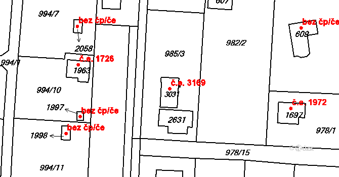 Litice 3169, Plzeň na parcele st. 3031 v KÚ Valcha, Katastrální mapa