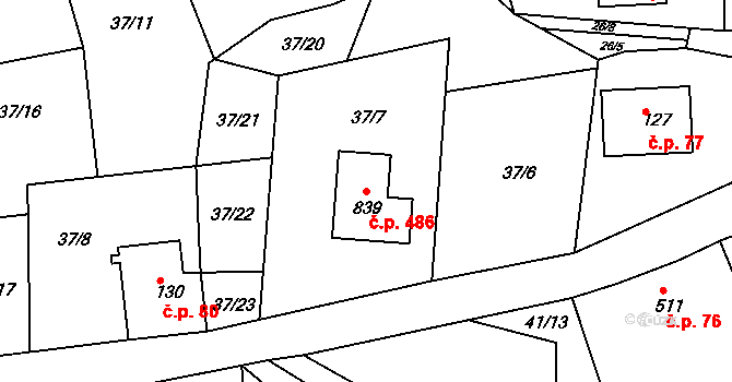 Abertamy 486 na parcele st. 839 v KÚ Abertamy, Katastrální mapa