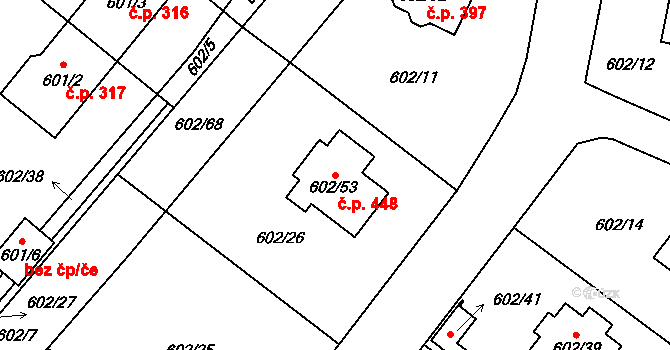 Chotíkov 448 na parcele st. 602/53 v KÚ Chotíkov, Katastrální mapa