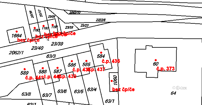 Králíky 436 na parcele st. 584 v KÚ Králíky, Katastrální mapa