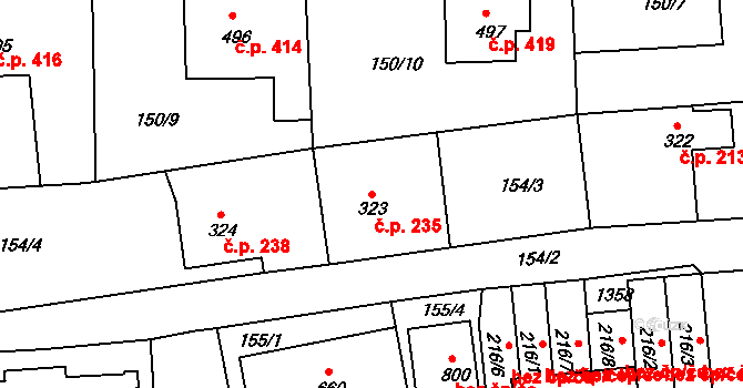 Kaznějov 235 na parcele st. 323 v KÚ Kaznějov, Katastrální mapa