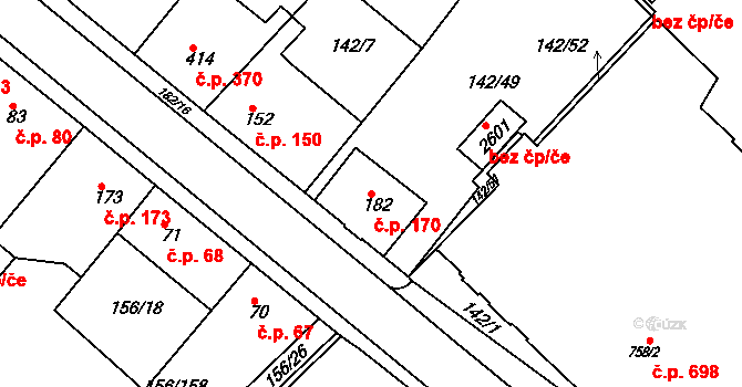Lobeček 170, Kralupy nad Vltavou na parcele st. 182 v KÚ Lobeček, Katastrální mapa