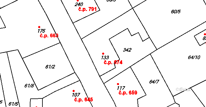 Rudná 674 na parcele st. 133 v KÚ Hořelice, Katastrální mapa