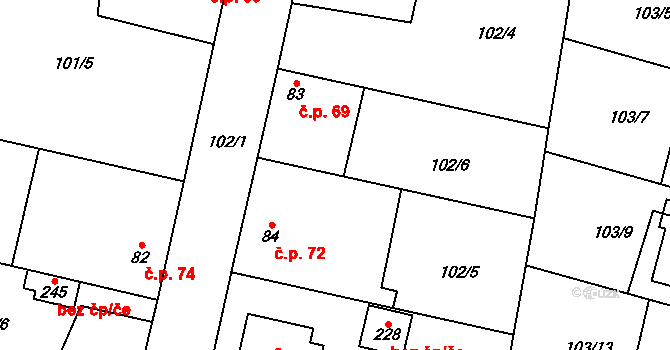 Zbuzany 72 na parcele st. 84 v KÚ Zbuzany, Katastrální mapa