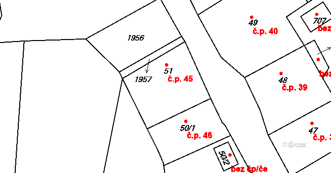 Trhanov 45 na parcele st. 51 v KÚ Trhanov, Katastrální mapa
