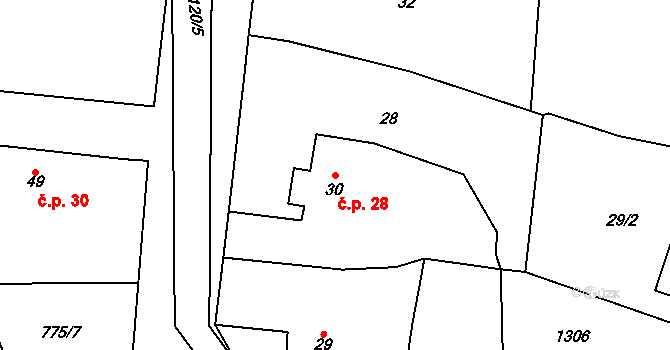 Bíluky 28, Měčín na parcele st. 30 v KÚ Bíluky, Katastrální mapa