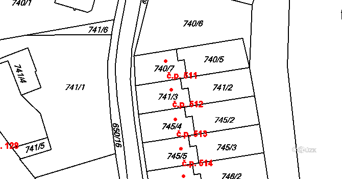 Jakubské Předměstí 512, Jaroměř na parcele st. 741/3 v KÚ Jaroměř, Katastrální mapa