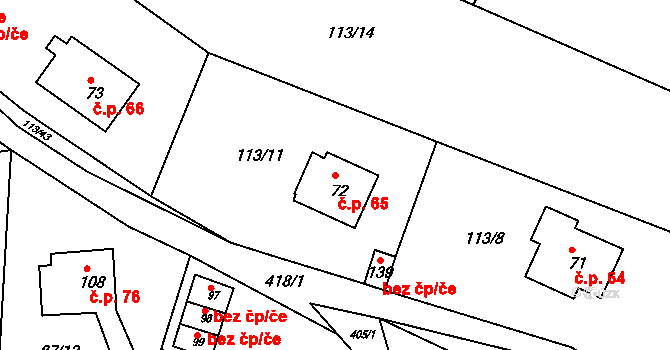Jizbice 65, Náchod na parcele st. 72 v KÚ Jizbice u Náchoda, Katastrální mapa
