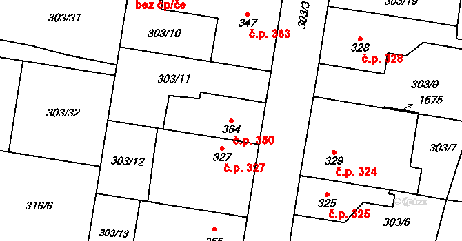 Rosice 350, Pardubice na parcele st. 364 v KÚ Rosice nad Labem, Katastrální mapa
