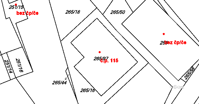 Nesvačilka 115 na parcele st. 265/97 v KÚ Nesvačilka, Katastrální mapa