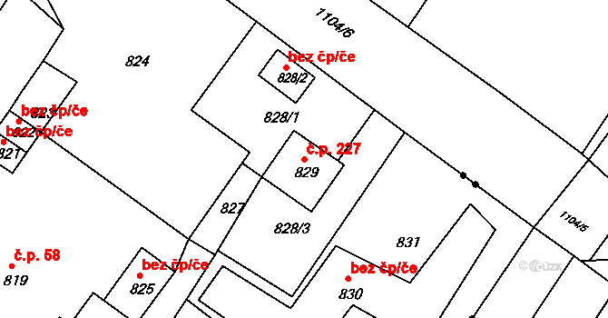 Jestřebí 227, Rájec-Jestřebí na parcele st. 829 v KÚ Jestřebí, Katastrální mapa
