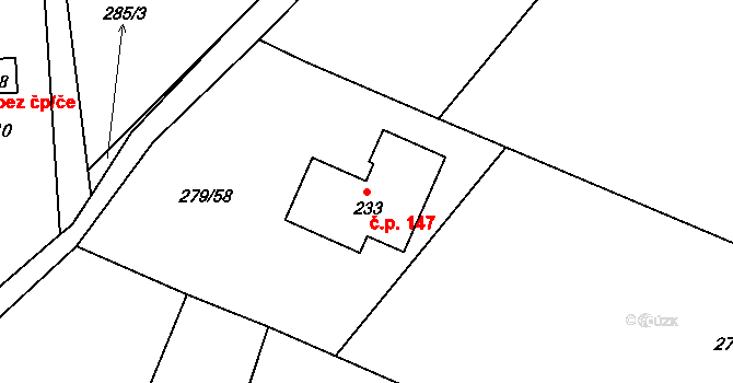 Hájov 147, Příbor na parcele st. 233 v KÚ Hájov, Katastrální mapa