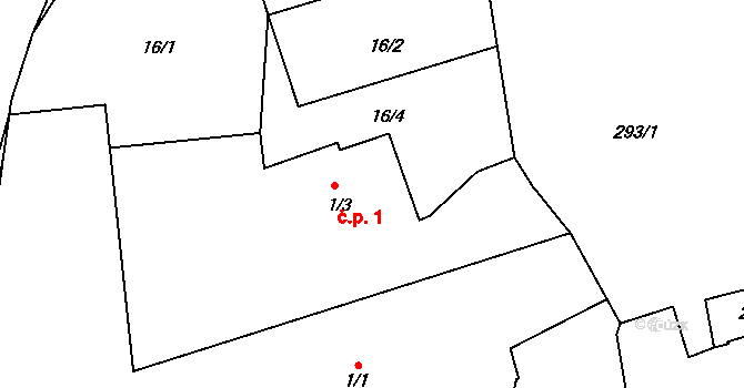 Horouty 1, Husinec na parcele st. 1/3 v KÚ Horouty, Katastrální mapa