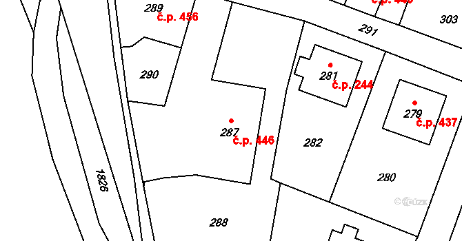 Fulnek 446 na parcele st. 287 v KÚ Fulnek, Katastrální mapa