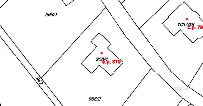 Skřečoň 870, Bohumín na parcele st. 968/4 v KÚ Skřečoň, Katastrální mapa