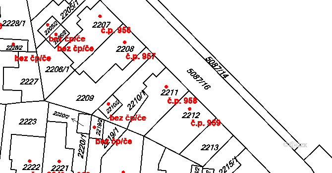 Louny 958 na parcele st. 2211 v KÚ Louny, Katastrální mapa