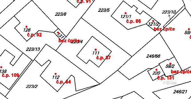 Dobrá 87, Přibyslav na parcele st. 111 v KÚ Dobrá, Katastrální mapa