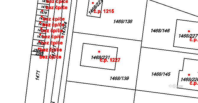 Pečky 1227 na parcele st. 1468/231 v KÚ Pečky, Katastrální mapa