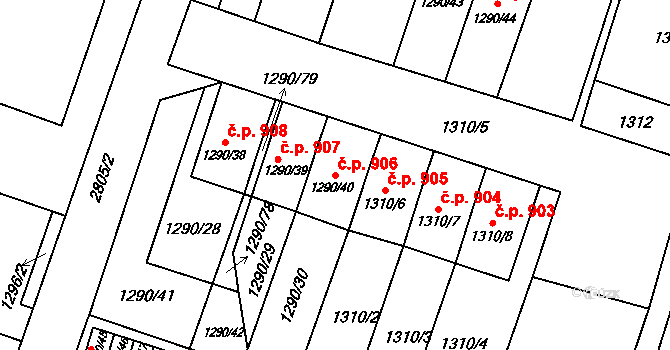 Dobruška 906 na parcele st. 1290/40 v KÚ Dobruška, Katastrální mapa