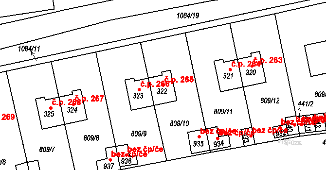 Chlumčany 265 na parcele st. 322 v KÚ Chlumčany u Přeštic, Katastrální mapa