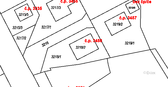Kladno 3458 na parcele st. 3218/2 v KÚ Kladno, Katastrální mapa