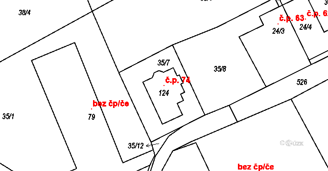 Hrádek 74 na parcele st. 124 v KÚ Hrádek u Nechanic, Katastrální mapa