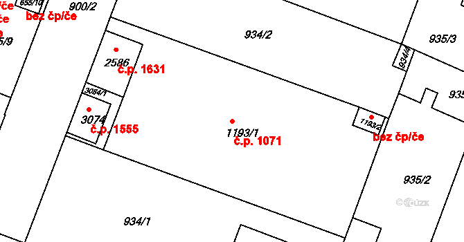 Bystřice pod Hostýnem 1071 na parcele st. 1193/1 v KÚ Bystřice pod Hostýnem, Katastrální mapa