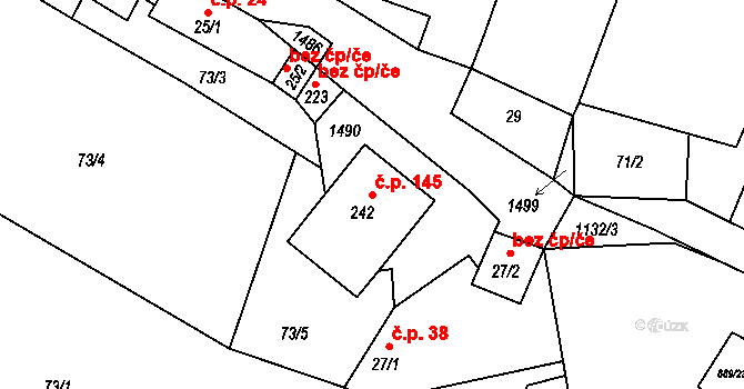 Budíkov 145 na parcele st. 242 v KÚ Budíkov, Katastrální mapa