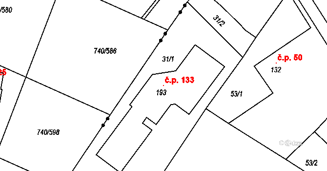 Chvalovice 133, Kovanice na parcele st. 193 v KÚ Chvalovice u Nymburka, Katastrální mapa