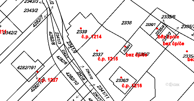Rakšice 1215, Moravský Krumlov na parcele st. 2337 v KÚ Moravský Krumlov, Katastrální mapa